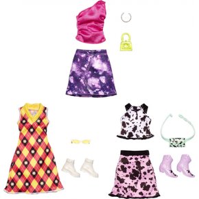 핑크 탑과 타이다이 스커트가 달린 바비 패션 인형 의류와 액세서리 2개 (의상 1개)