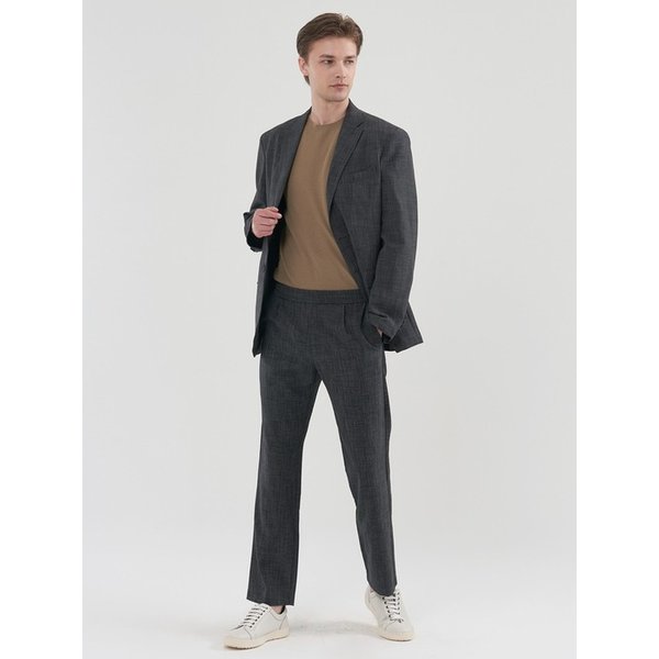[M~5XL]린넨라이크 테이퍼드 셋업 밴딩 슬랙스_카키