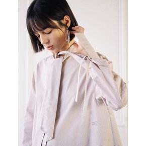 A-Line Scarf Blouse-Beige Stripe