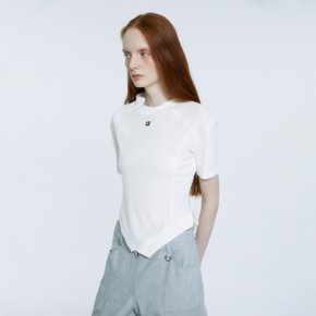 COLETTE Neck Point Embroidered Unbalance Hem Top_Off White