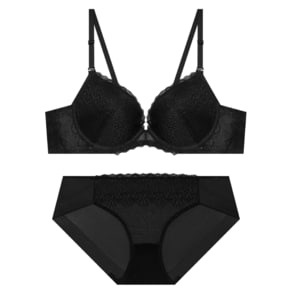 [75A~85C)블랙  컵레이스 와이어 브래지어+햄라인 팬티세트(TEWBR261BKTEWBP261BK)