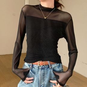 시스루 벨벳 반목 티셔츠 LM 0693_P404717933