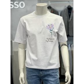 세이브존01 플라워 자수 면혼방 프리미엄 티셔츠 BSX2KR53AWH (E15362091)