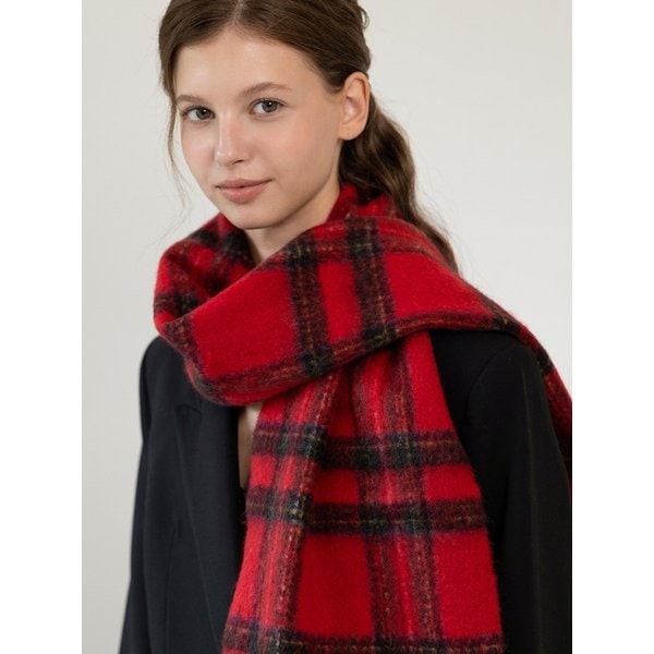 타탄 체크 울 블랜디드 머플러 MF8223 레드