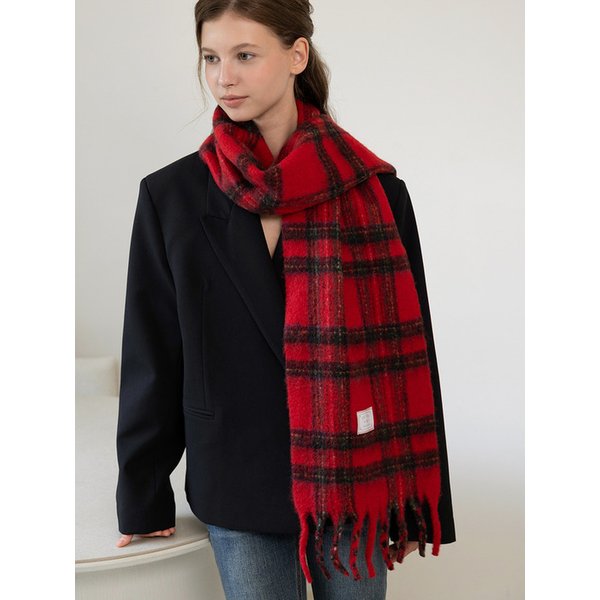 타탄 체크 울 블랜디드 머플러 MF8223 레드
