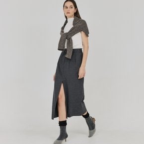 TWOTUCK BUTTON SLIT LONG SKIRT GRAY