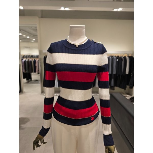 [파주점] 컬러 블록 스트라이프 슬림 니트 JPBA1PO084