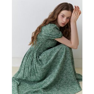 리엘 Pattern Shirring long Dress (green)
