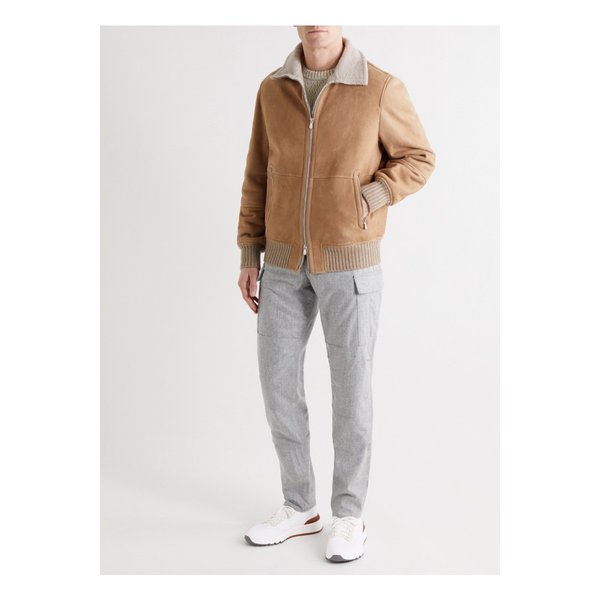 가죽 트리밍 스트레치 니트 스니커즈 화이트