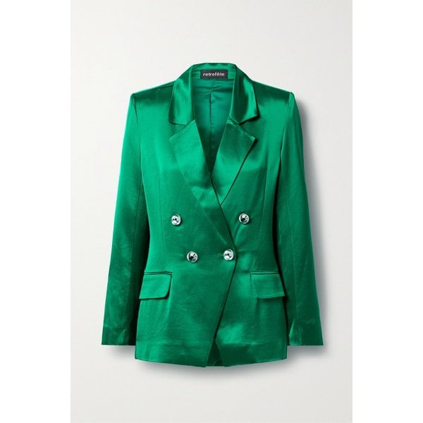 레트로페테 세이지 더블 브레스티드 크리스털 장식 새틴 블레이저 에메랄드 1647597287719688