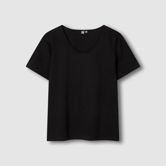 JAJU 여 실켓 U넥 반팔 티셔츠 J115301005099