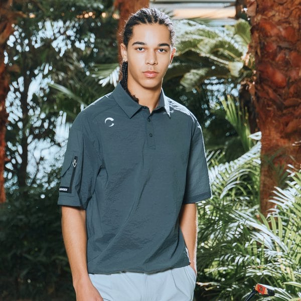 [부산점] 와샤가공 소매포켓 남성 셔츠형 반팔 우븐탑 차콜_CHD2MWT0215CH