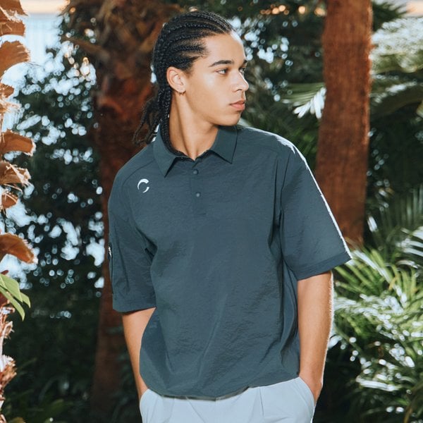 [부산점] 와샤가공 소매포켓 남성 셔츠형 반팔 우븐탑 차콜_CHD2MWT0215CH