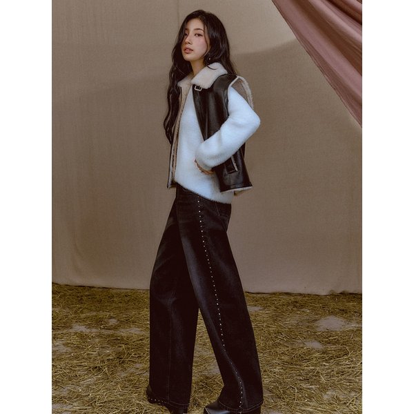 [SUZY] 사이드 스터드 장식 와이드 배럴 YP3D0136