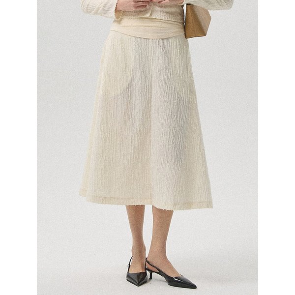 Selon Crinkle Textured Long Skirt_CREAM