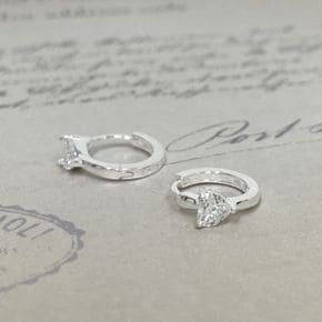 HEART CUBIC SILVER 925 Ring earring 하트큐빅 샤이닝 원터치 실버 링귀걸이_P394137041