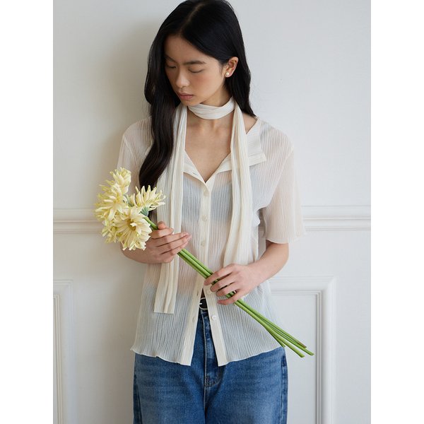 플리츠 레이어 블라우스 [아이보리]