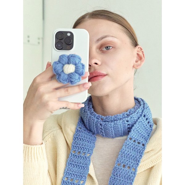 No.189 / Daisy 100% Organic Wool Griptok _ Sky (꽃 크로쉐 그립톡)