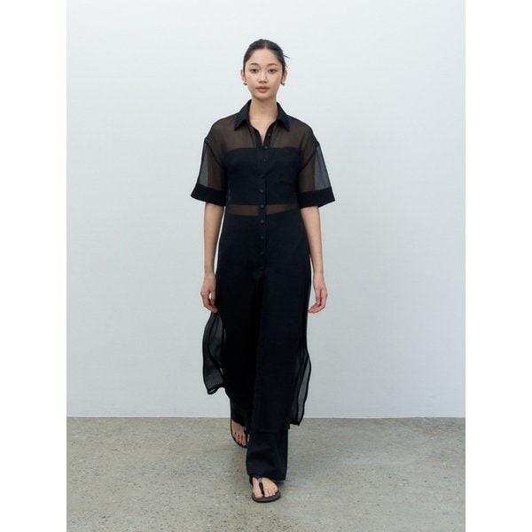 MAXI SEE-THROUGH SHIRT DRESS BLACK MBESTO009BK