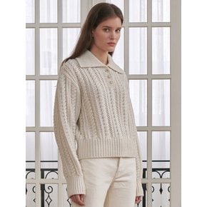 Cable Collar Wool Knit - Ivory