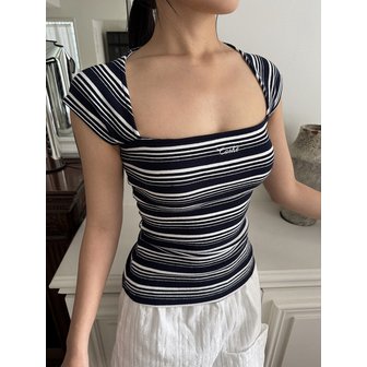 캐시실루엣 Square Sailor Top(Navy Striped)