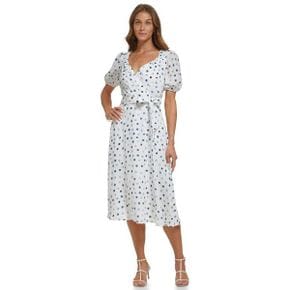 4825009 DKNY Short Sleeve Balloon Faux Wrap Dress