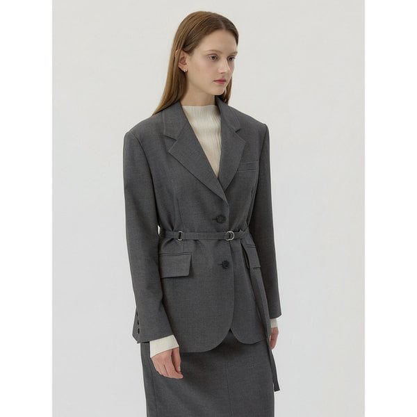 Wool Blend Overfit Belted Point Jacket Grey AT5JAF038GE