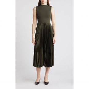 5076476 Theory Pleated Sleeveless Mock Neck Midi Dress