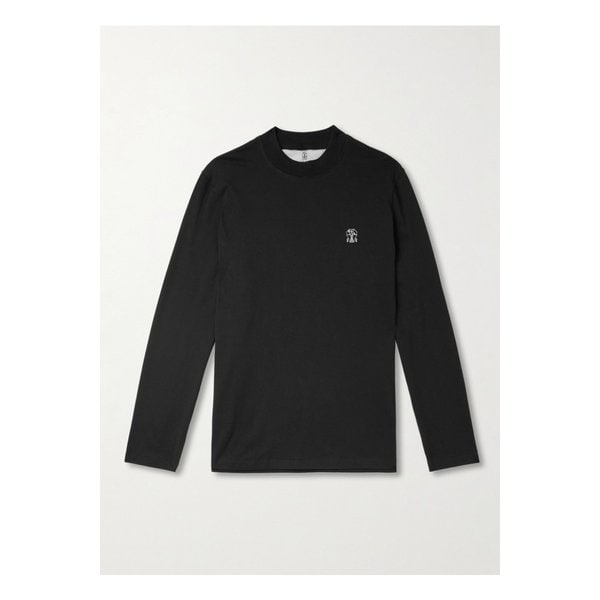 브루넬로쿠치넬리 로고 자수 코튼 저지 목폴라 티셔츠 46376663162997735