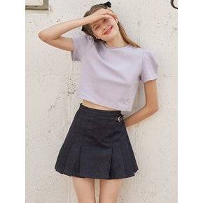 Buckle Denim Pleats Skirt