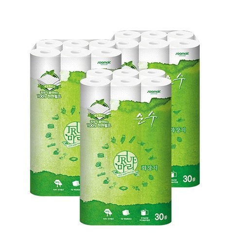 수목제지 트루마리 순수 3겹 화장지 30M 30롤 X 3팩