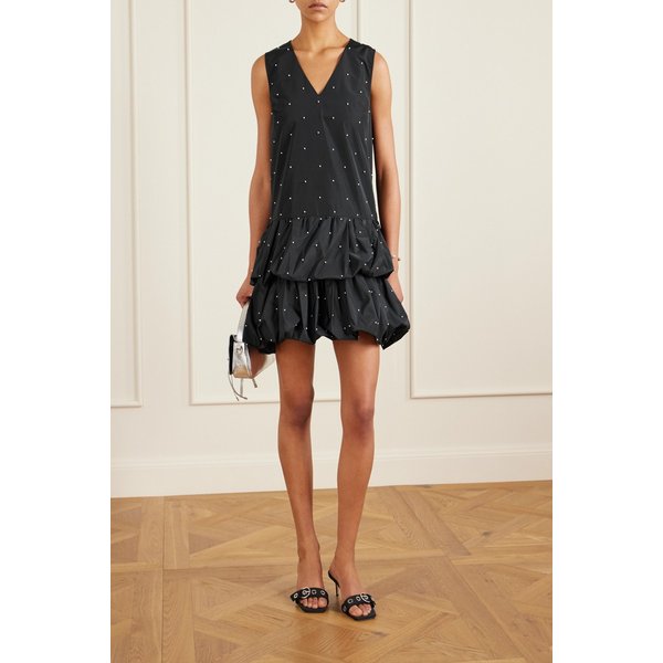 알베르타 티어드 인조 진주 장식 타프타 미니 원피스 46376663162969419