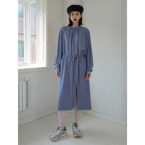 HALF NECK SHIRRING DRESS_VINTAGE BLUE