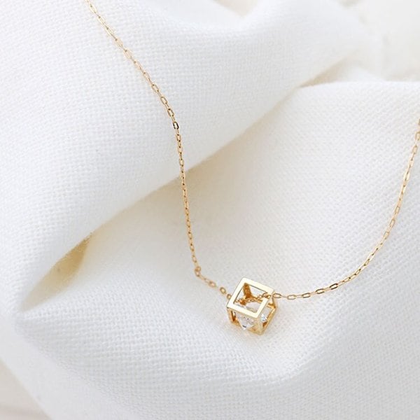 14K Gold 데일리 미니 큐브 심플 금 목걸이 45cm