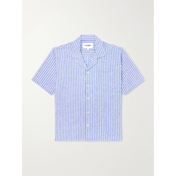 코리더 캠프 칼라 스트라이프 리넨 코튼 블렌드 셔츠 46376663163008683