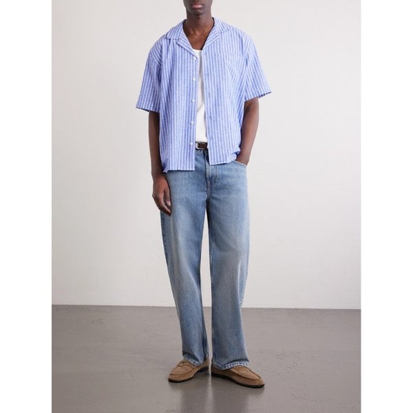 코리더 캠프 칼라 스트라이프 리넨 코튼 블렌드 셔츠 46376663163008683