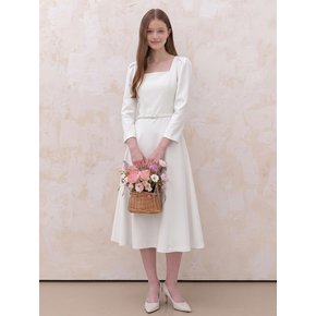 Square-neck Flare Dress(LL) / Ivory(5color)