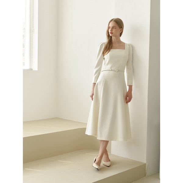 Square-neck Flare Dress(LL) / Ivory(5color)