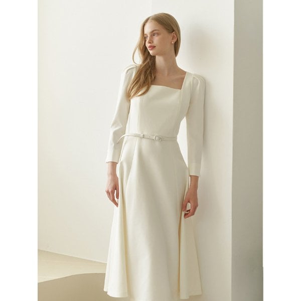 Square-neck Flare Dress(LL) / Ivory(5color)