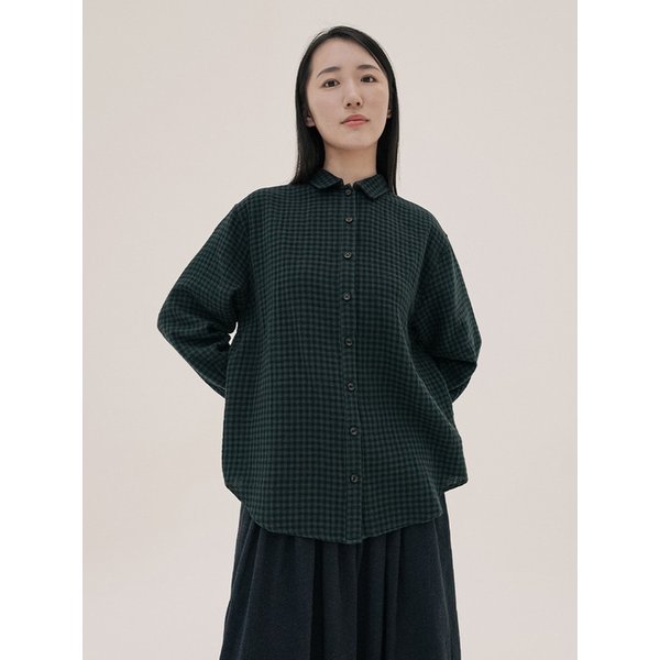 체크 더블코튼 루즈 셔츠 그린 250801GN