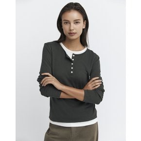 (오프라인인기상품) 여성 F/W 레이어드 배색 헨리넥 긴팔티 05326906 (3COLOR)