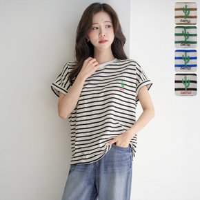 캐투스 스트라이프 롤업 반팔 티셔츠