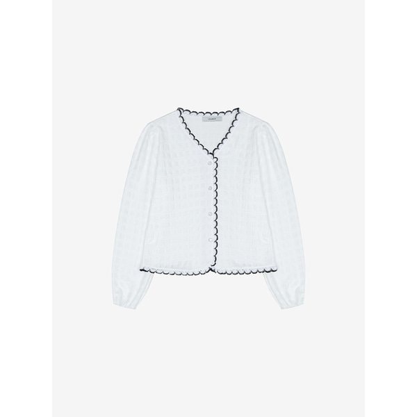 프릴 배색 브이넥 블라우스 (VMBAC2415)