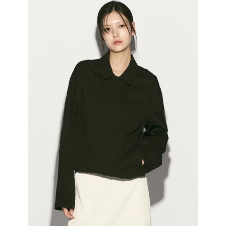 리이 SEERSUCKER HIDDEN BUTTON JACKET BLACK