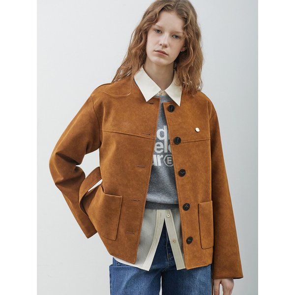 NO COLLAR SUEDE MIDI JACKET(CAMEL)