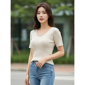ATMARK 심플골지브이넥반팔니트 AA41KN035P_P356609604