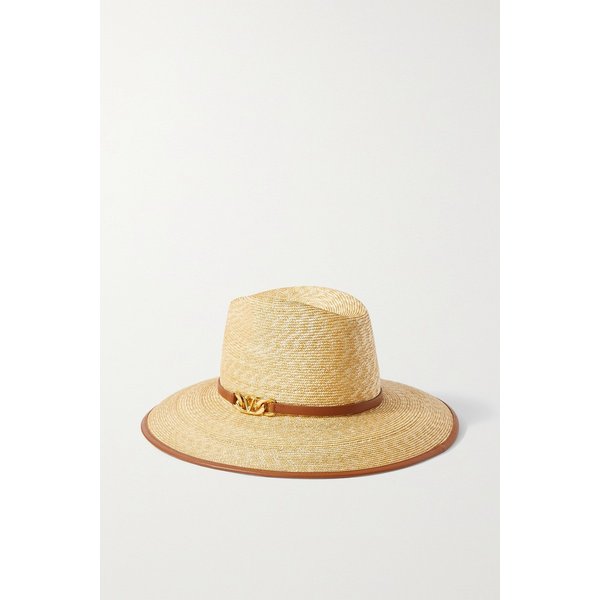 Vlogo Leather-trimmed Straw Sunhat 베이지