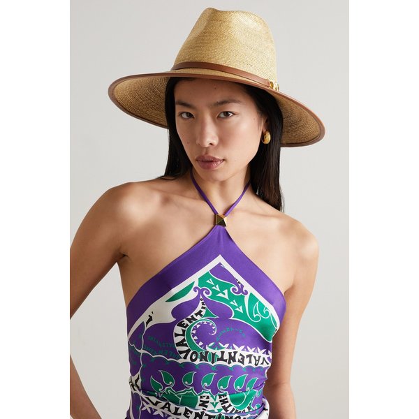Vlogo Leather-trimmed Straw Sunhat 베이지