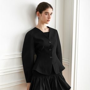 YY_Black v-neck puff Jacket