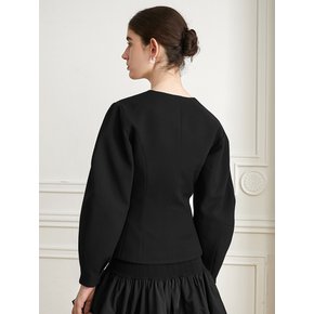 YY_Black v-neck puff Jacket